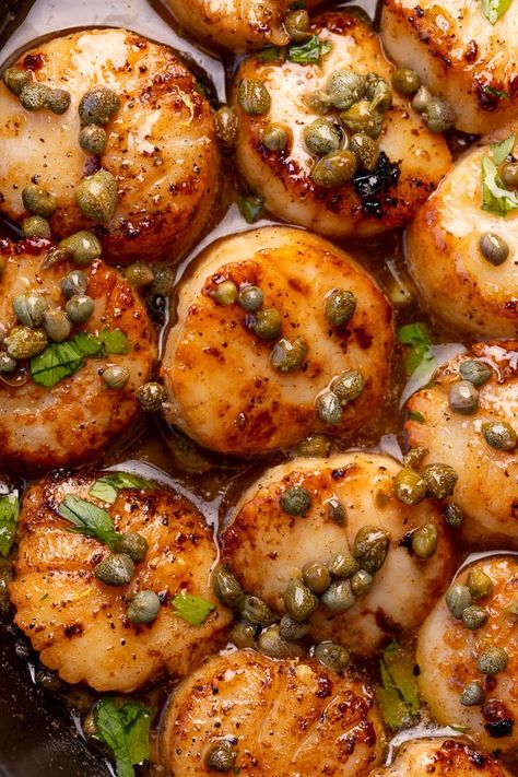 Scallops Recipe, Lemon Caper Sauce, Caper Sauce, Baker By Nature, Coconut Curry Sauce, Pan Seared Scallops, Seared Scallops, Scallop Recipes, Scallops Seared