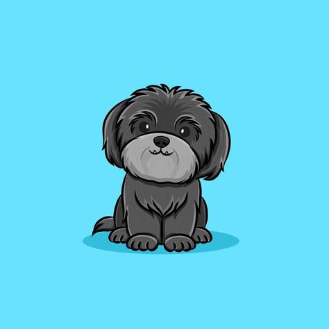 Cute black shih tzu dog puppy sitting ca... | Premium Vector #Freepik #vector #dog-vector #dog-cartoon #dog-illustration #cute-dog-vector Black Fluffy Puppy, Drawing Shih Tzu, Black Dog Drawing, Shih Tzu Illustration, Shih Tzu Cartoon, Cartoon Puppies, Paw Cartoon, Chibi Dog, Dogs Cartoon