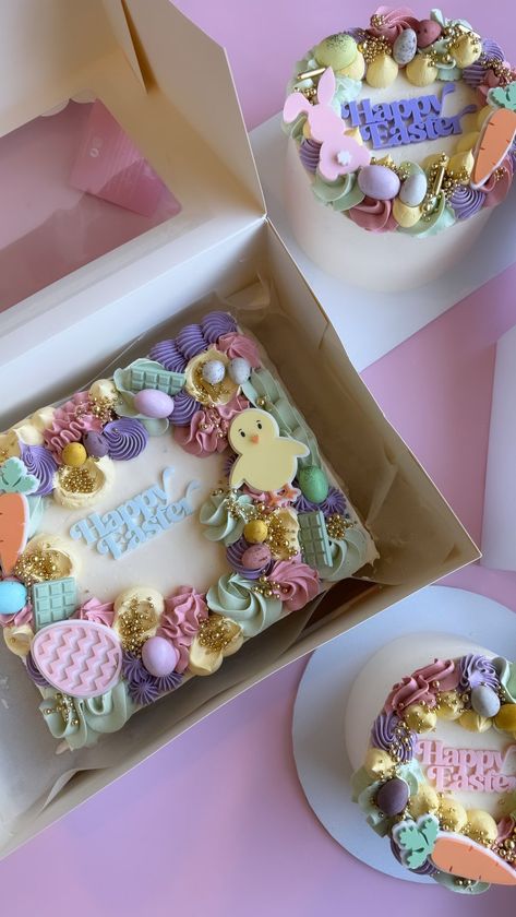 Sweetzee Creations | Happy Easter 🐣🐰 Hope the bunny was good to you all ☺️ Also I’m very glad Easter baking is done because I can’t tell you how many of these m… | Instagram Easter Bento Box Ideas, Easter Mini Loaf Cakes, Easter Bakery Treats, Easter Pastry Ideas, Easter Mini Cakes, Easter Bento Cake, Easter Cake Jars, Easter Sweets Ideas, Easter Baked Goods