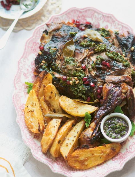 Coriander Sauce, Slow Roasted Lamb Shoulder, Crispy Baked Potatoes, Slow Roast Lamb, Potato Wedges Baked, Lamb Shoulder, Vindaloo, Lamb Roast, Green Sauce