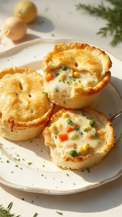 Individual Chicken Pot Pies Pillsbury Mini Chicken Pot Pies, Personal Pot Pies Chicken, Chicken Pot Pie Minis, Mini Chicken Pot Pies In Ramekins, Mini Pot Pies With Pie Crust, Small Serving Recipes, Easy Individual Chicken Pot Pie, Individual Pot Pie Recipe, Personal Chicken Pot Pie