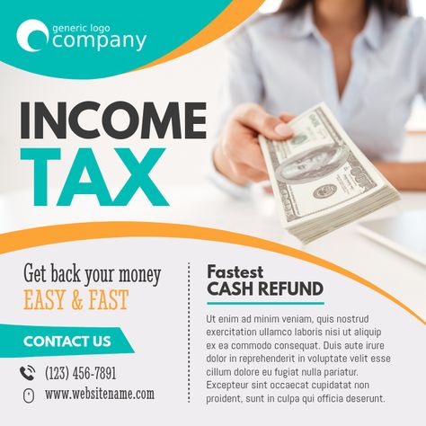 Income Tax Preparation, Corporate Tax, Tax Consulting, Tax Prep, Instagram Template Free, Business Flyers, Tax Services, Quote Happy, Fast Cash