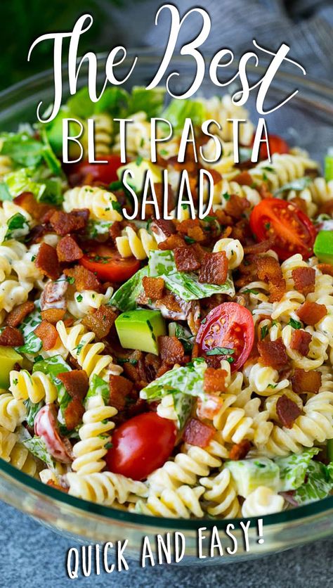 Blt Pasta Salad With Avocado Dressing, Avocado Pasta Salad Recipes, Blt Avocado Pasta Salad, Pasta Salad Blt, Easy Blt Pasta Salad, Blt Pasta Salad Recipe, Blt Salad Recipe, Bacon Pasta Salad, Veggies Pasta