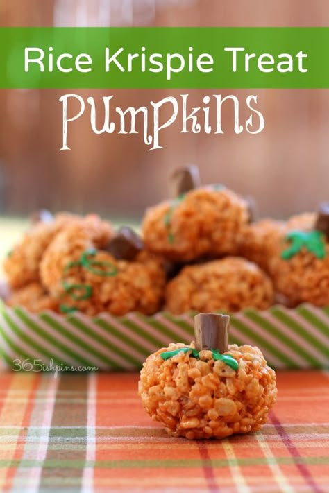 My kids love to roll these and squish the candy stems into their pumpkins! What a fun Fall treat or Halloween snack! #halloween #partysnack Pumpkin Rice Krispie Treats, Pumpkin Rice, Krispie Treats Recipe, Thanksgiving Treats, Rice Krispie Treats, Snacks Für Party, Rice Krispie, Thanksgiving Desserts, Halloween Snacks