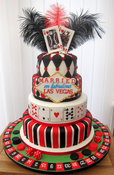 - Wedding cake for a couple who were married in vegas and wanted me to design a cake based on the vegas theme. Vegas Cake, Married In Vegas, Vegas Theme, Casino Party Decorations, Casino Decorations, Gambling Cake, Tiered Cake, Vegas Casino, Casino Night