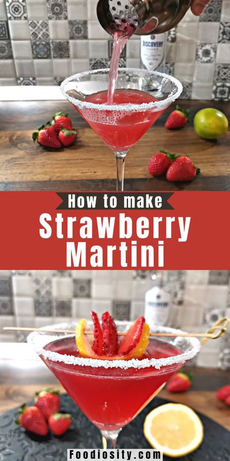 Strawberry Lemondrop Martini, Strawberry Vodka Recipes, How To Make Martini Cocktails, Fruity Martini Recipes Vodka, Strawberry Martini Recipe Vodka, Martini Recipes Fruity, Strawberry Cocktails Recipes, Strawberry Liqueur Cocktails, Strawberry Drinks Alcohol