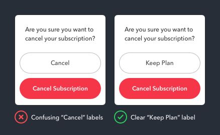 When Cancel Buttons Should Not Say "Cancel" Ux Design Principles, Ui Design Principles, Wireframe Design, Cancel Subscription, The Undone, Not Now, Social Media Apps, Lose Something, Data Loss