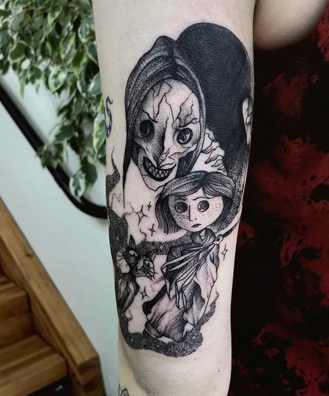 Coraline Tattoo Other Mother, Other Mother Coraline Tattoo, The Other Mother Tattoo, Other Mother Tattoo, Coraline Mother, Caroline Tattoo, Coraline Tattoo, Matching Tattoo Ideas, Tim Burton Tattoo