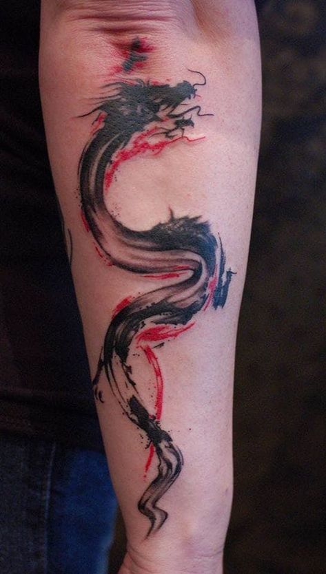 20 Flawless Brush Stroke Style Tattoos | Tattoodo Tatuaje Trash Polka, Tatoo Dog, Orca Tattoo, Red Dragon Tattoo, Brush Tattoo, Chinese Dragon Tattoos, Hamsa Tattoo, Dragon Tattoo For Women, Dragon Tattoos