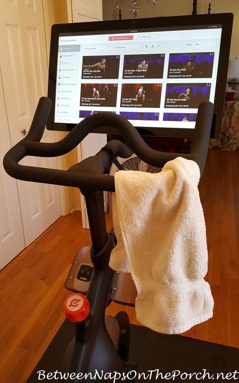 Peloton Cycle: Two Months In And What I’ve Learned – Between Naps on the Porch Peleton Cycle, Peloton Cycle, Basement Home Gym, Walking Plan, Spin Bike, Peloton Bike, Spinning Workout, Gym Room At Home, Mountain Bike Shoes