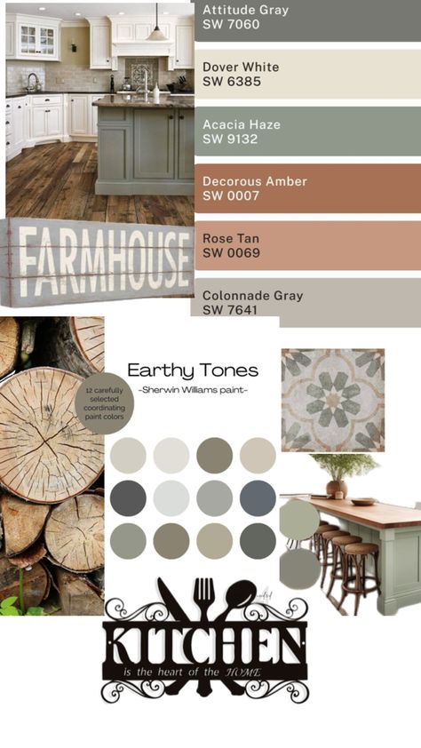 Natural farmhouse colors Farmhouse Interior Color Scheme, Kitchen Colors Schemes Farmhouse, Rustic Farmhouse Color Palette, 2025 Color Palette Trends, Modern Farmhouse Wall Colors, Farmhouse Color Palette Rustic, Warm Farmhouse Colors, Farmhouse Kitchen Wall Colors, Farmhouse Kitchen Cabinets Paint Colors