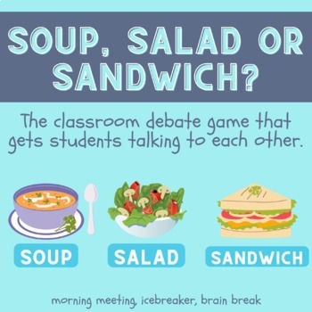 Soup Salad Sandwich Game, High Activities, Ag Classroom, 2024 Classroom, Meeting Games, Speaking Games, School Icebreakers, Online Teaching Resources, Library Games