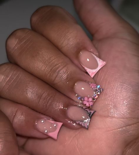 Pink Duck Nails, Acrylic Nails Short Square, Acrylic Nails Short, Nails Unique, Pink Duck, Nails Short Square, Junk Nails, Acrylic Toe Nails, Acrylic Nail Set