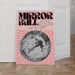 Mirrorball Poster, Disco Ball Poster, Disco Ball Print, Wall Art Retro, Wall Stickers Living Room, Mirror Ball, Unframed Wall Art, Home Poster, Room Posters