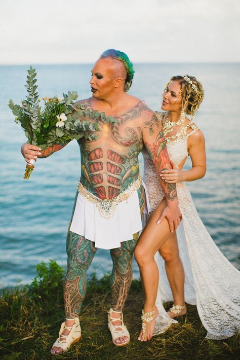 Greek mythology inspired groom's attire · Rock n Roll Bride Greece Wedding Theme, Ancient Greece Wedding, Greek Inspired Wedding, Greek Goddess Style, Peach Wedding Theme, Greek Tradition, Rock N Roll Bride, Offbeat Bride, Greek Wedding