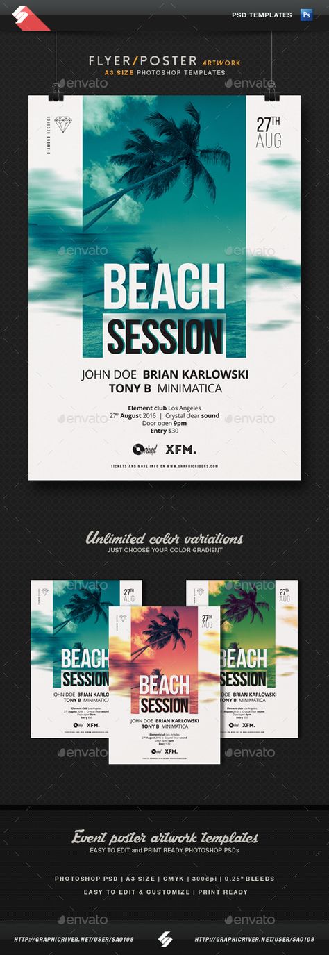 Summer Beach Session - Party Flyer / Poster Template A3 PSD. Download here: http://graphicriver.net/item/summer-beach-session-party-flyer-poster-template-a3/16528411?ref=ksioks Beach Party Poster, Beach Party Flyer, Magazine Page Layouts, Summer Party Flyer, Beach Session, Summer Poster, Beach Sessions, Beach Posters, Flyer Poster