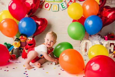 Sesame Street Birthday Photo Shoot, Elmo 1st Birthday, 1 Year Photos, Birthday Photo Shoot, First Birthday Photo, 1st Birthday Photoshoot, Sesame Street Birthday Party, First Year Photos, Elmo Birthday