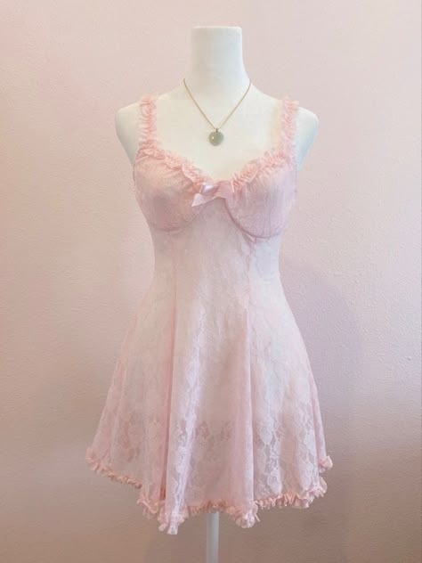 Vintage Coquette Clothes, Dolled Up Outfits, Pink Feminine Outfits, Cute Lingerie Dress, Dollette Dress, Pink Clothes Outfits, Pink Coquette Dress, Cute Core Outfit, Coquette Nightgown