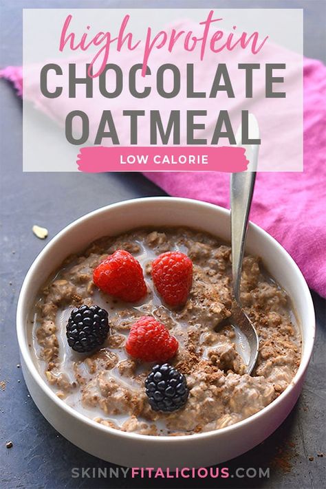 Chocolate Protein Oatmeal Recipes, High Protein Oatmeal Breakfast, Oatmeal Recipes Low Calorie, Oatmeal With Protein, Chocolate Protein Oatmeal, Low Calorie Oatmeal, High Protein Oatmeal, Leptin And Ghrelin, Oats Recipes Breakfast