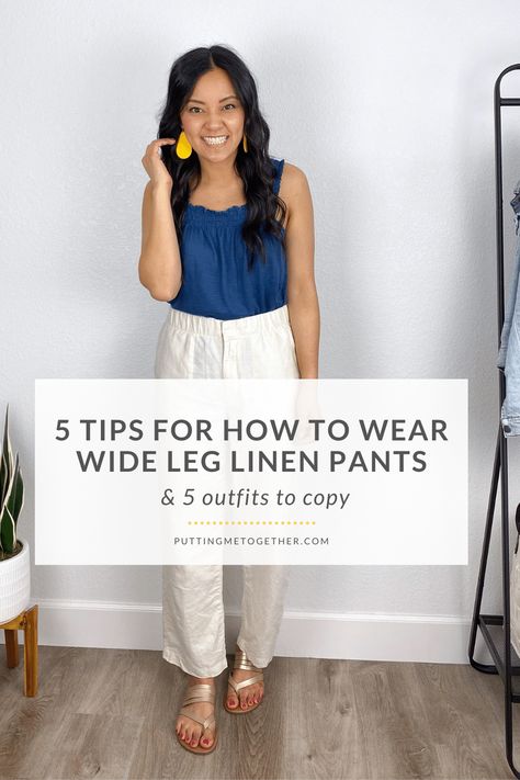 Linen pants are a great option in the summer! Today I'm sharing tips for how to wear wide leg pants and some wide leg pants outfits. Wide Leg Linen Pants Outfit Summer, Wide Leg Linen Pants Outfit, How To Wear Linen Pants, Wide Leg Pants Outfit Summer, Wide Leg Pants Outfit Casual, Wide Leg Pants Outfit Work, Linen Pants Work, Linen Pants Outfit Summer, Wide Leg White Linen Pants