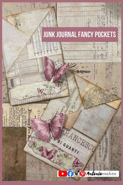 ​ @Gi Kerr 4 pockets from a sheet junk journal, Design team video for Happiness in crafting by Gi Kerr #junkjournal #junkjournalpockets #junkjournaltucks #junkjournalpocketssheet #AntonioMakes #gikerr #happinessincrafting #junkjournal #JunkJournalIdeas #DIYJunkJournalEphemera #JunkJournalInspiration #SimpleJunkJournalIdeas #BeginnerJunkJournaling #JunkJournalDecoration #EasyJunkJournalEphemera #junkjournalembellishment Gi Kerr, Junk Journal Ideas, Envelope Book, Handmade Journals Diy, Scrapbook Embellishments Diy, Journal Elements, Pocket Envelopes, Embellishment Diy, Shabby Chic Crafts