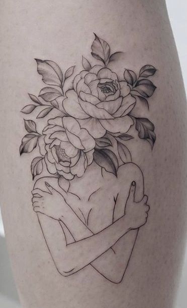 Lady Flower Head Tattoo, Women Silouhette Tattoos, Lady With Flowers Tattoo, Flowers Out Of Head Tattoo, Flowers Growing Out Of Body Drawing, Women With Flowers Tattoo, Lady Flower Tattoo, Flower Lady Tattoo, Flower On Head