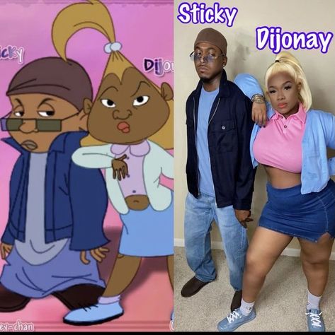 Proud Family Costume Halloween, Halloween Black Couple Costumes, Proud Family Inspired Outfits, Dijonay Proud Family Costume, Proud Family Halloween Costumes, Black People Costumes Halloween, Friday Costume Ideas, Couples Costumes Black People, Duo Halloween Costumes Black People