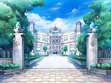 Anime Places, Anime High School, School Entrance, Scenery Background, Anime Version, Anime Backgrounds Wallpapers, Fantasy Places, Magic Art, 판타지 아트