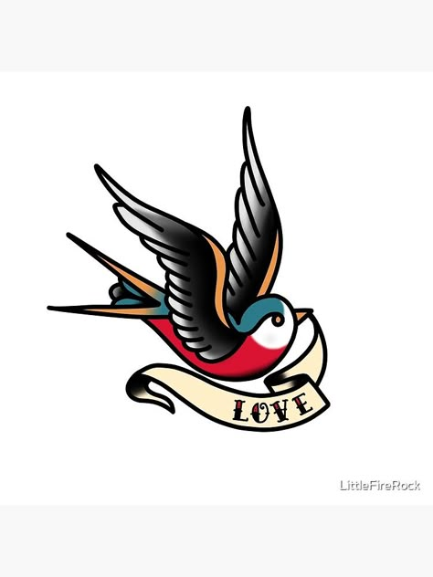 "Traditional Swallow - Love" Photographic Print by LittleFireRock | Redbubble Traditional Swallow, Traditional Swallow Tattoo, Atrapasueños Tattoo, Swallow Tattoo Design, Vintage Tattoo Design, Tattoo Bird, Sparrow Tattoo, Swallow Tattoo, Traditional Tattoo Sleeve