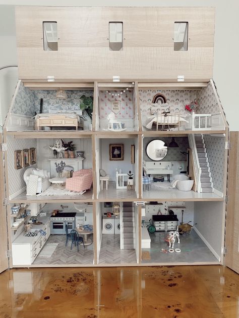 Dollhouse Layout, Modular Dollhouse Diy, Dollhouse Addition Diy, Wooden Barbie House, Dollhouse Plans Free 1:12, Doll House Plans 1:12, Dollhouse Renovation, Beachside Bungalow Dollhouse Interior, Dollhouse Interior