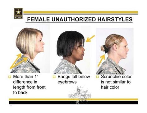 Army Unauthorized Hairstyles for Women I still try to match my hair accessories to my hair color, many years later. Haircuts 2014, Easy Professional Hairstyles, Military Hair, Military Haircut, Haircut Pictures, Army National Guard, Army Women, Popsugar Beauty, Female Soldier