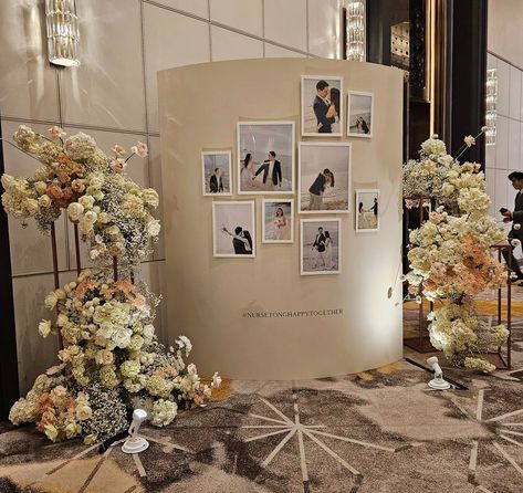 Wedding Photo Display At Reception, Wedding Photo Display, Reception Entrance, Wedding Backdrop Design, Wedding Backdrop Decorations, Minimal Wedding, Photo Display, Backdrop Design, Backdrop Decorations