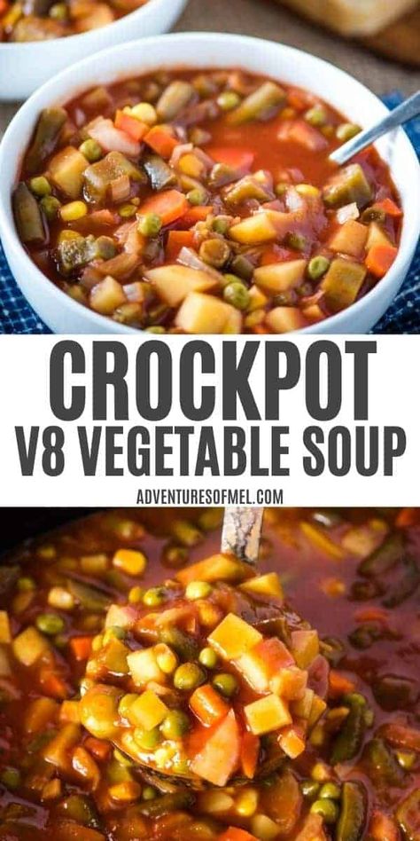 Vegetable Soup With Veg All, V8 Vegetable Soup Crock Pot, V 8 Vegetable Soup, Vegetable Soup V8, Crock Pot Vegetable Soup Recipes, Vegetarian Soup Crockpot, Easy Crockpot Vegetable Soup, V8 Soup Recipe, Vegetable Soup Recipes Crockpot