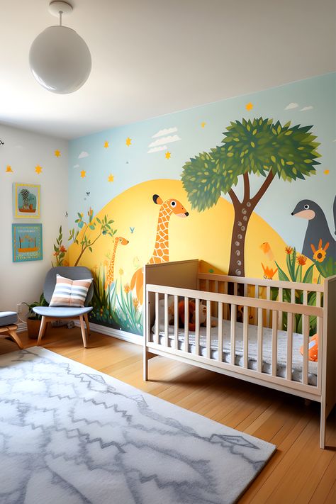 Nursery Ideas to Elevate Your Child's Space with an Adorable Giraffes Wall Mural Decor: Animal & Nature Design 🦒🌸 Spark Imagination and Joy. Make Your Kids Room Stand Out with Wallpaper. #WallDecor #NurseryDecor #GiraffeNursery #KidsRoomWallpaper Giraffe Wallpaper, Giraffe Nursery, School Wall Art, Murals For Kids, With Wallpaper, Kids Room Wallpaper, Animal Nature, Nature Wall, Giraffes