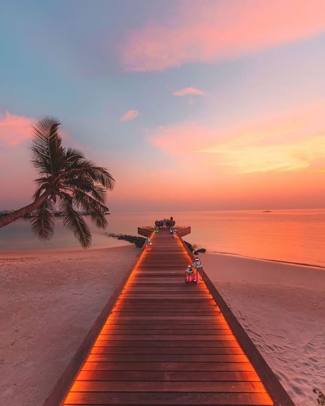 🐬|LUXE RESORTS|🐬 on Instagram: “Maldives sunset vibes 🌅 . . . 📷: @meirr📍Maldives————————————————— #maldives #hotelsandresorts #wonderful_places #earthpix #bestplacestogo…” جزر المالديف, Travel Scenery, Dream Travel Destinations, Vacation Places, Beautiful Places To Travel, Sky Aesthetic, Beautiful Islands, Walkway, Travel Aesthetic