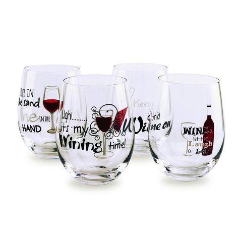 Hendren 4-Piece Glass 18.9 oz. Stemless Wine Glass Set Perfect gift for the wine lover! BUY NOW! https://go.magik.ly/ml/gnv5/ #Sponsored #Wine #Gift Ideas Hosting A Wine Tasting Party, Wine Sayings, Mint Julep Cups, Cat Wine, Nice Glasses, Wine Tasting Party, Tasting Party, Wine Quotes, Glass Mason Jars