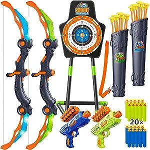 GMAOPHY 2 Pack Bow and Arrow for 5 6 7 8 9 10 11+ Year Old Boys, Birthday Gift for Kids, Indoor Outdoor Activity Toys, LED Light Up Archery Toy with 20 Suction Cup Arrows, Standing Target & 2 Quiver Archery For Kids, Nerf Bow And Arrow, Bow And Arrow Set, Archery Set, Batman Birthday Party, Fun Outdoor Activities, Batman Birthday, Bee Birthday, Bow And Arrow