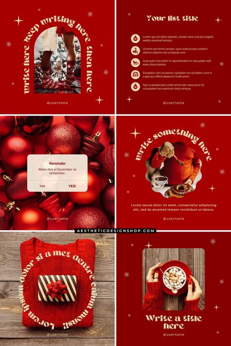 18 Easy-to-Edit Social Media Canva Templates - Red Christmas Theme ⋆ The Aesthetic Shop Red Christmas Theme, Questions Quotes, Christmas Social Media, Christmas Advertising, Christmas Campaign, Aesthetic Shop, Canva Elements, Christmas Post, Christmas Poster