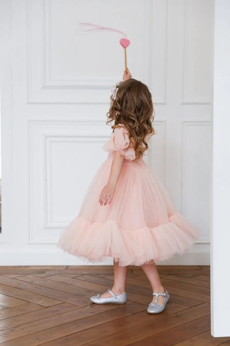 Elegant Frocks, Pink Tulle Gown, Tulle Gowns, Miranda Dress, Blush Flower Girl Dresses, Pink Flower Girl, Wedding Dresses For Kids, Bridal Garters, Ivory Flower Girl Dresses