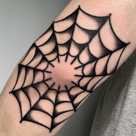 Old School Spider Web Tattoo, Spider Web Tattoos On Elbow, Inner Elbow Spider Web Tattoo, Spiderweb Trad Tattoo, Traditional Spider Web Tattoo Elbow, Spider Web Tattoo Elbow, Black Widow Tattoo, Egyptian Eye Tattoos, Old School Ink