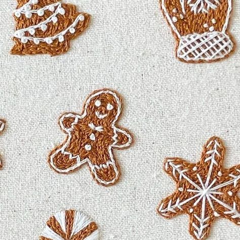 Holly on Instagram: "Gingerbread cookie embroidery goodness 🍪👩🏼‍🍳🎄 on sale now!" Embroidered Gingerbread Men, Gingerbread Man Embroidery, Gingerbread House Embroidery, Cookie Embroidery, Gingerbread Embroidery, Holly Embroidery, Cake Embroidery, Embroidery Cake, Christmas Embroidery Ideas