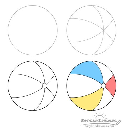 How to Draw a Beach Ball Step by Step - EasyLineDrawing Summer Drawing Ideas The Beach, Easy To Draw Beach Scene, Sand Drawings Beach Easy, Beach Ball Drawing, How To Draw A Beach Ball, Beach Ball Painting, Beach Ball Coloring Page, Beach Ball Illustration, Drawing In Circle