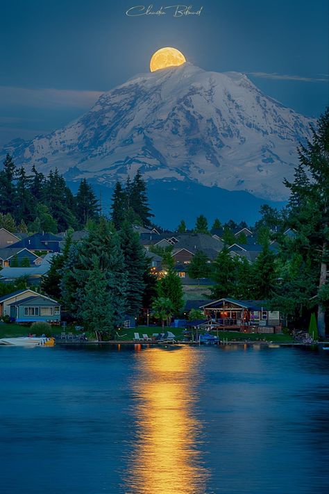 Puget Sound Washington, Buck Moon, Seattle Photography, Forest Cottage, Evergreen State, Western Washington, Moon Rising, Mt Rainier, Moon Rise