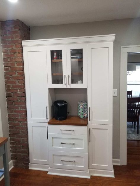 Pantry Cabinets With Coffee Bar, Stand Alone Kitchen Pantry, Stand Alone Pantry, Free Standing Pantry, Pantry Cabinet Free Standing, Johnson House, Kitchen Desks, Pantry Cabinets, Diy Kitchen Renovation