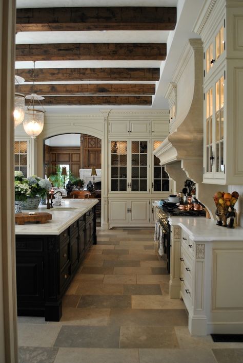 Kitchen in The Enchanted Home blog by Tina with French Country white cabinets and stone floors French Chateau Kitchen, Chateau Kitchen, French Country Decorating Kitchen, French Country Kitchens, The Enchanted Home, Enchanted Home, Country Kitchen Decor, French Country Kitchen, French Kitchen