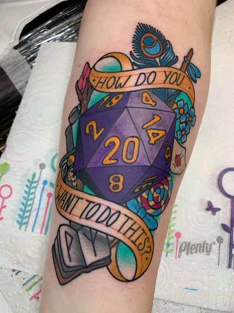 Jd Cosplay, Critical Role Tattoo, D20 Tattoo, Dnd Crafts, D Tattoo, Mighty Nein, Dnd Art, Tat Ideas, Dope Tattoos