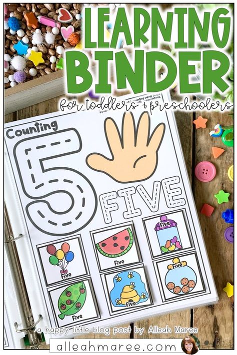 Math and Literacy Learning Binder for Toddlers and Preschoolers — Alleah Maree Printable Activities For Toddlers, Learning Activities For Preschoolers, Preschool Binder, Toddler Curriculum, Preschool Workbooks, Learning Binder, Early Learning Activities, Activities For Preschoolers, Play And Learn