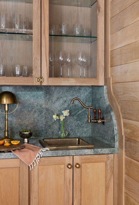 Ranch Style House, Bar Shelf, Brown Cabinets, Kitchen Details, Blue Cabinets, Ranch Style Homes, Transitional Kitchen, Kitchen Reno, Phase 2