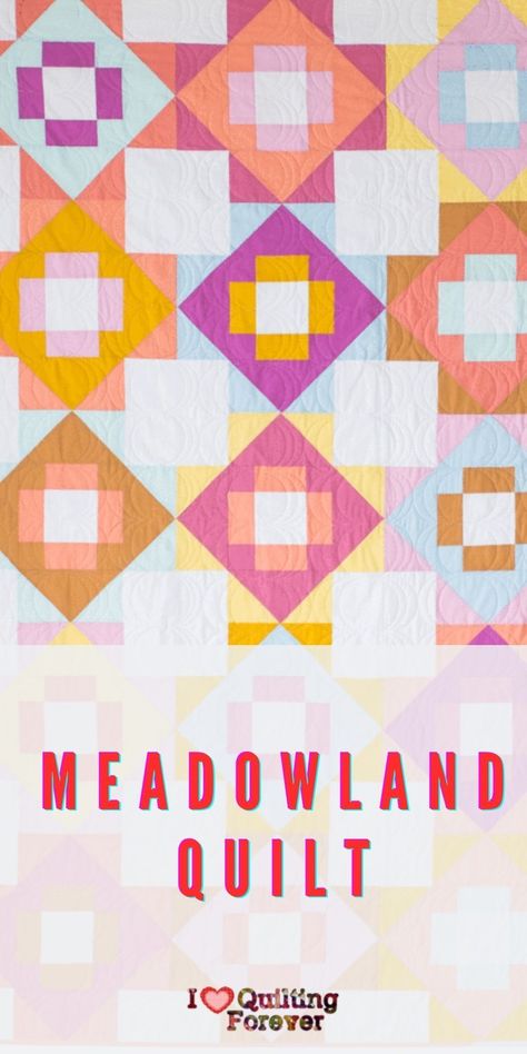 Get the Meadowland Quilt Pattern here. Meadowland Quilt, Quilt Pattern Free, Vintage Quilts Patterns, Quilt Club, Layer Cake Quilts, Geometric Quilt, Paper Pieced Quilt, Beginner Quilt Patterns, Jellyroll Quilts