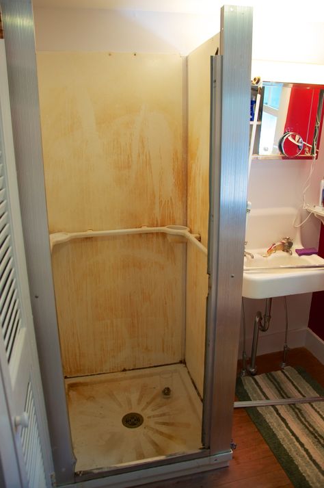 Durastall shower old 32 X 32 Shower Stall, Freestanding Shower Stall, 30x30 Shower Stall, Small Cabin Shower Ideas, Diy Standing Shower Remodel, Free Standing Shower Stall, How To Replace A Shower Stall, Small Shower Insert Ideas, Basement Shower Stall